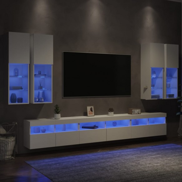 Ensemble de meubles TV muraux 7 pcs avec lumières LED blanc