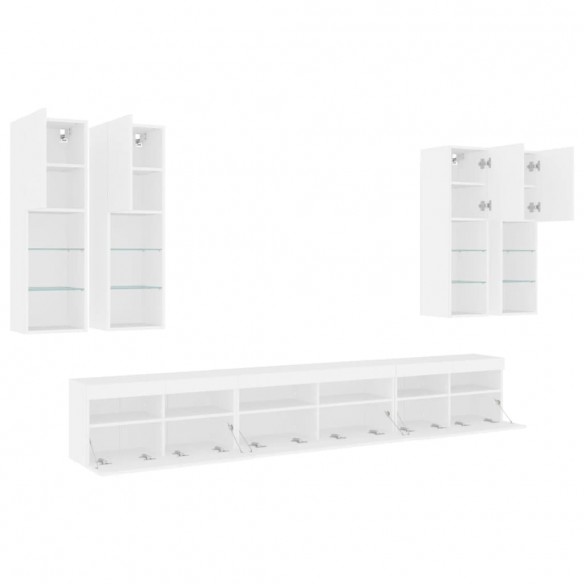 Ensemble de meubles TV muraux 7 pcs avec lumières LED blanc