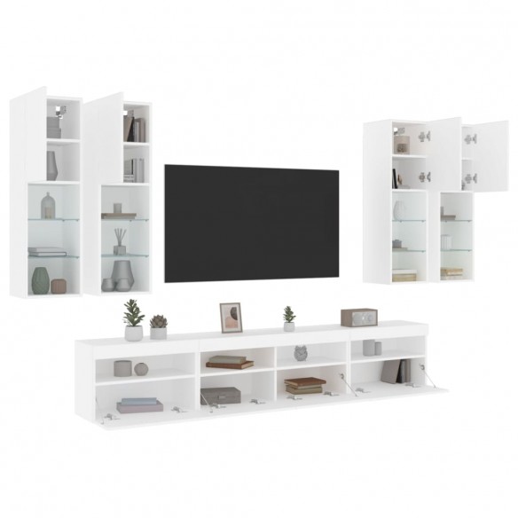 Ensemble de meubles TV muraux 7 pcs avec lumières LED blanc