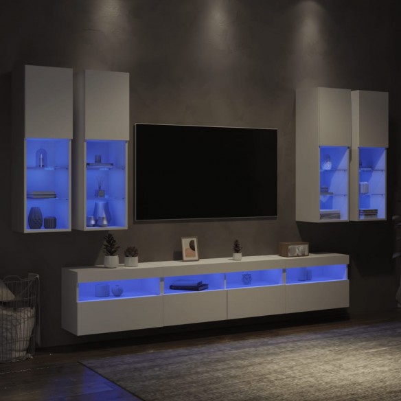 Ensemble de meubles TV muraux 7 pcs avec lumières LED blanc