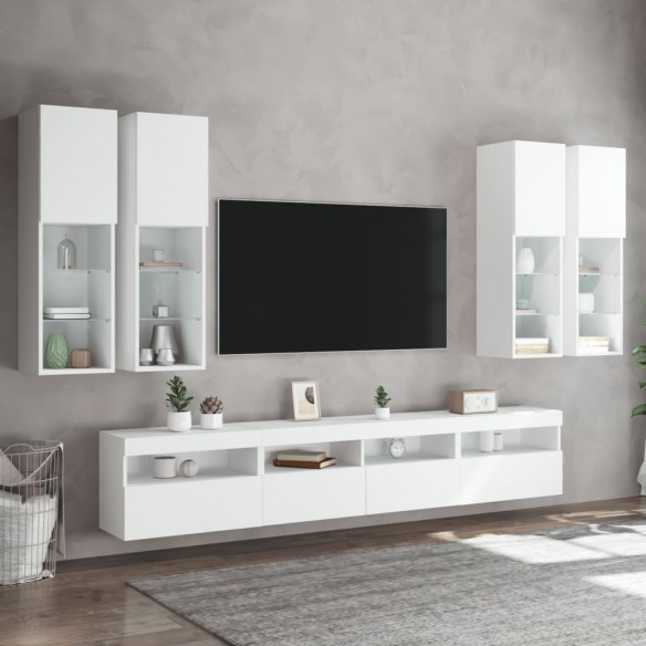 Ensemble de meubles TV muraux 7 pcs avec lumières LED blanc