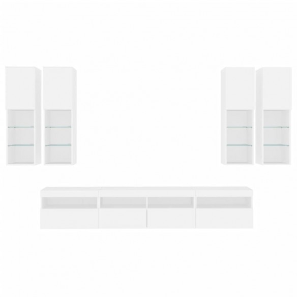 Ensemble de meubles TV muraux 7 pcs avec lumières LED blanc