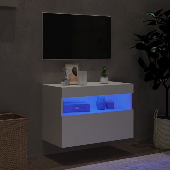 Meuble TV mural avec lumières LED blanc 60x30x40 cm