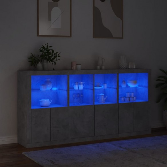 Buffet avec lumières LED gris béton 202x37x100 cm