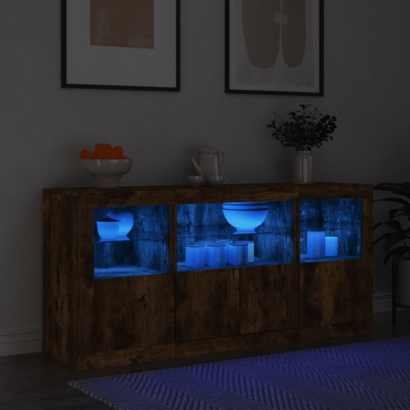 Buffet avec lumières LED chêne fumé 142,5x37x67 cm