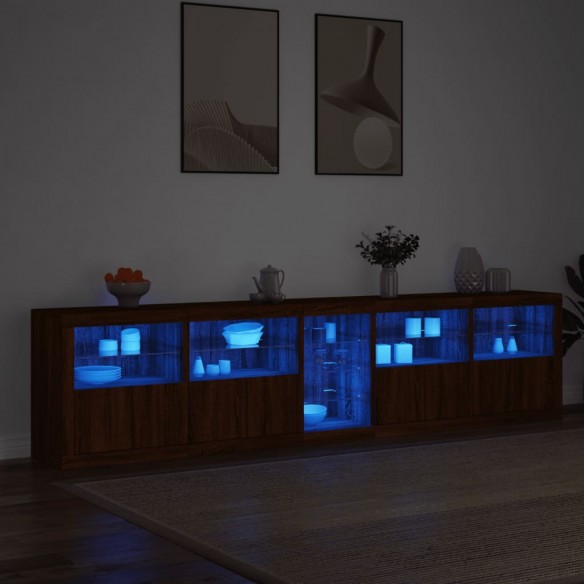 Buffet avec lumières LED chêne marron 283x37x67 cm