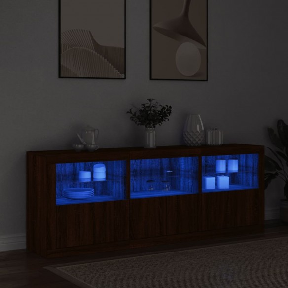 Buffet avec lumières LED chêne marron 181,5x37x67 cm