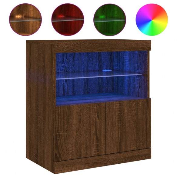 Buffet avec lumières LED chêne marron 60x37x67 cm