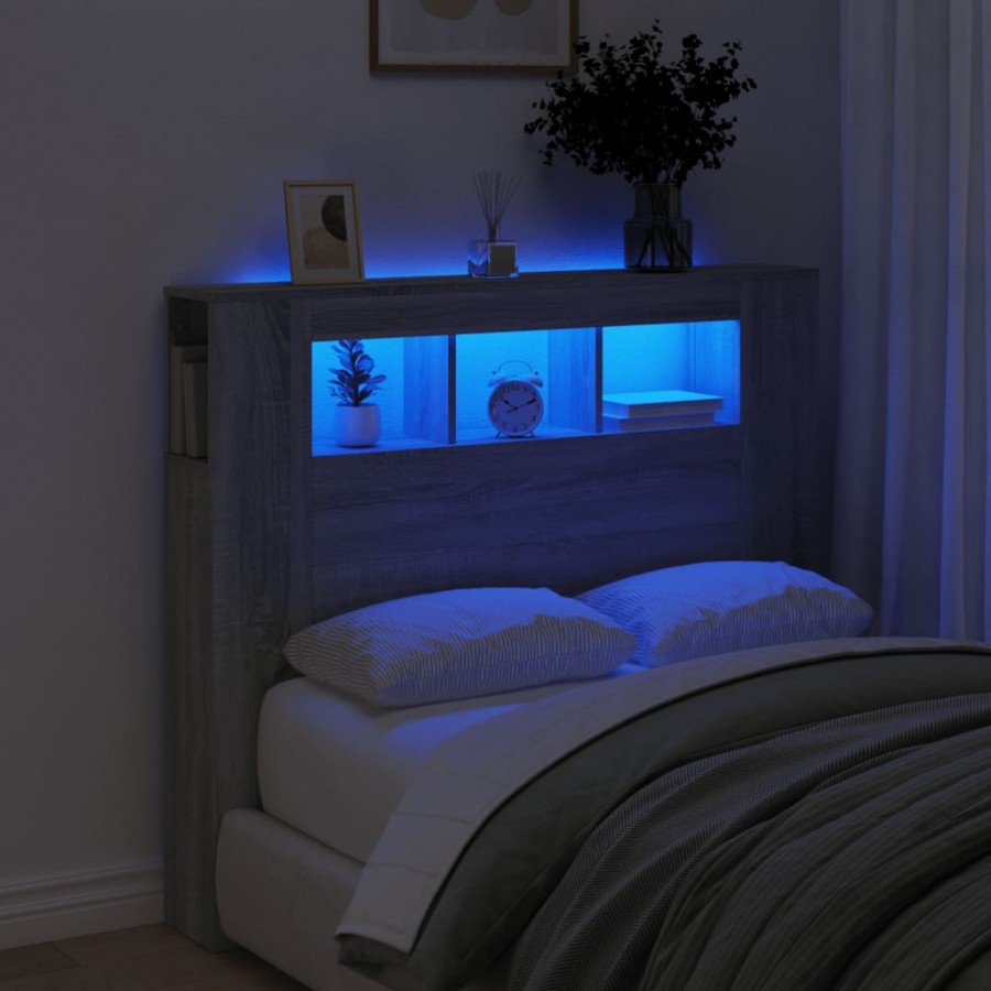 Tête de lit à LED sonoma gris 120x18,5x103,5 cm bois ingénierie