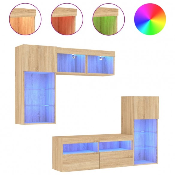 Unités murales TV avec LED 5 pcs chêne sonoma bois d'ingénierie