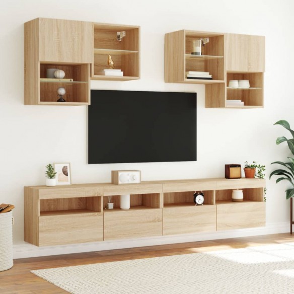 Ensemble de meubles TV muraux 6pcs et lumières LED chêne sonoma