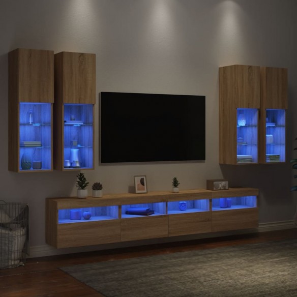 Ensemble de meubles TV muraux 7pcs et lumières LED chêne sonoma
