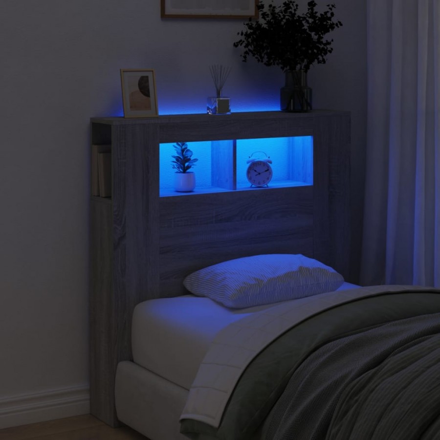 Tête de lit à LED sonoma gris 100x18,5x103,5 cm bois ingénierie
