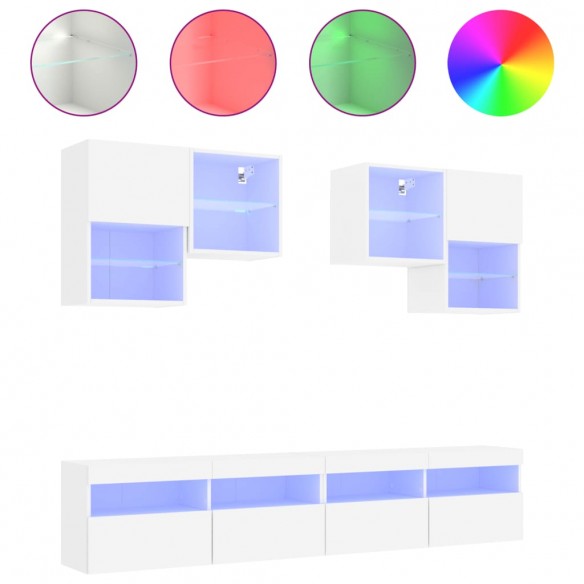 Ensemble de meubles TV muraux 6 pcs avec lumières LED blanc