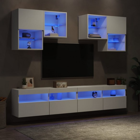 Ensemble de meubles TV muraux 6 pcs avec lumières LED blanc