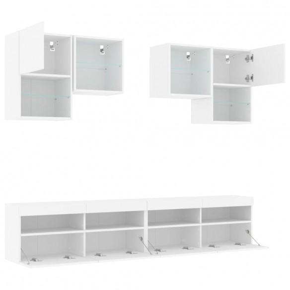 Ensemble de meubles TV muraux 6 pcs avec lumières LED blanc