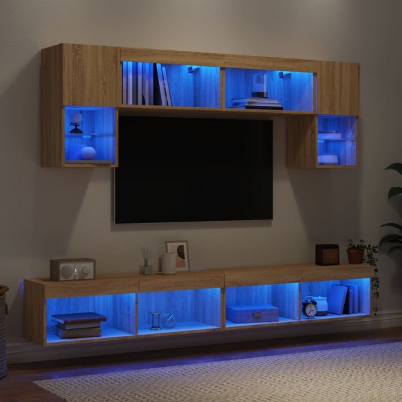 Unités murales TV avec LED 6 pcs chêne sonoma bois d'ingénierie