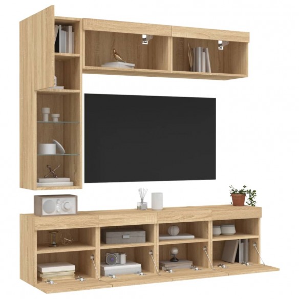 Ensemble de meubles TV muraux 7pcs et lumières LED chêne sonoma