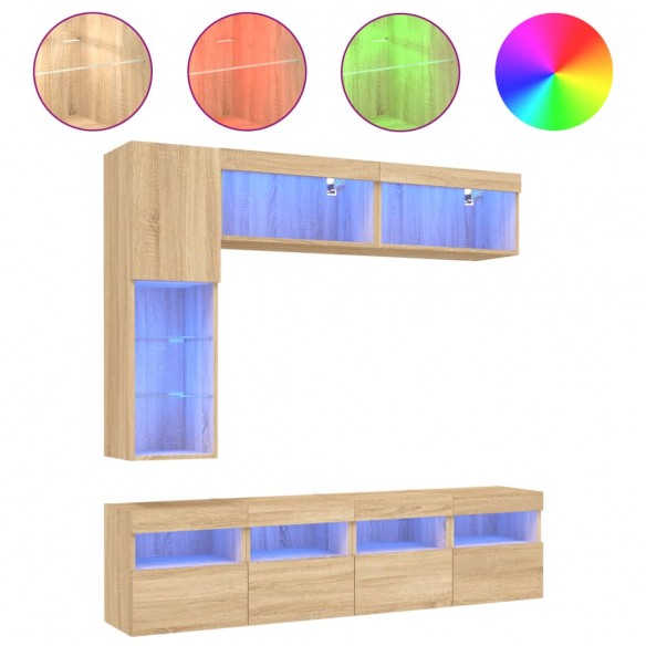 Ensemble de meubles TV muraux 7pcs et lumières LED chêne sonoma