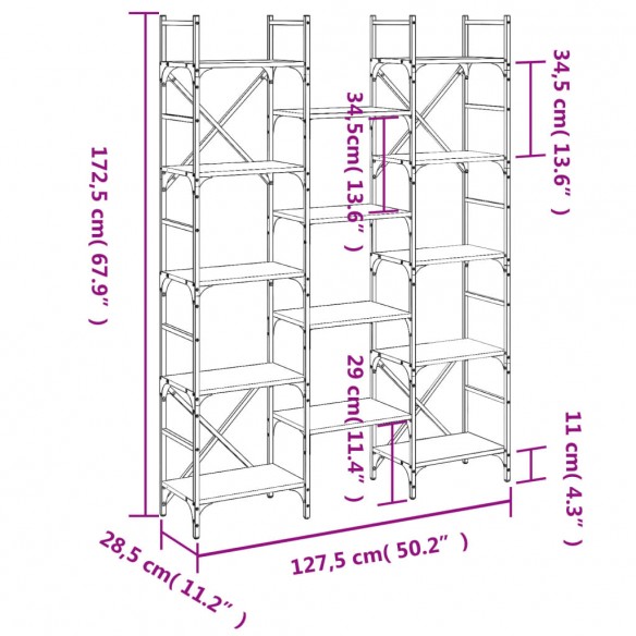 Bibliothèque chêne marron 127,5x28,5x172,5 cm bois d'ingénierie