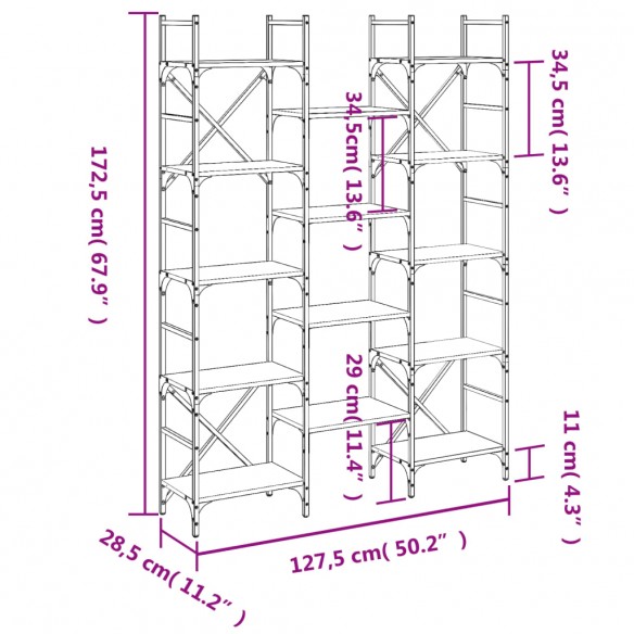 Bibliothèque chêne fumé 127,5x28,5x172,5 cm bois d'ingénierie