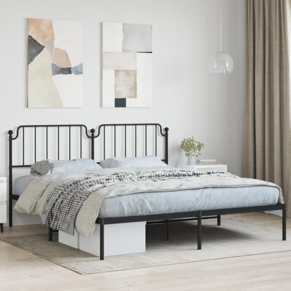 Cadre de lit métal avec tête de lit noir 183x213 cm