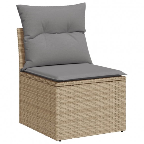 Canapé de jardin sans accoudoirs coussins beige résine tressée