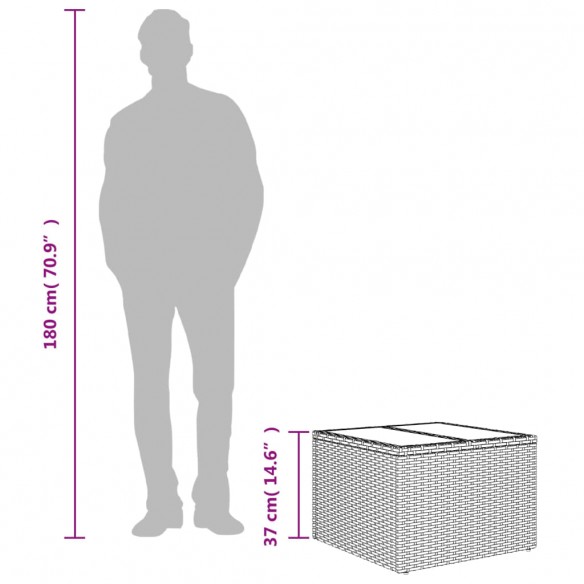 Table de jardin dessus en verre beige 55x55x37cm résine tressée