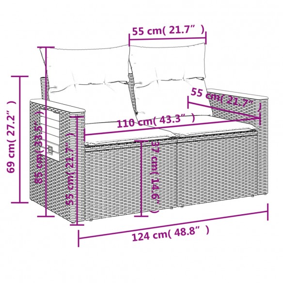 Canapé de jardin avec coussins 2 places beige résine tressée