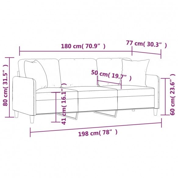 Canapé 3 places avec oreillers décoratifs taupe 180 cm tissu