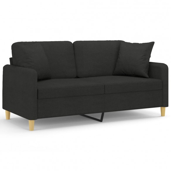 Canapé 2 places avec oreillers décoratifs noir 140 cm tissu