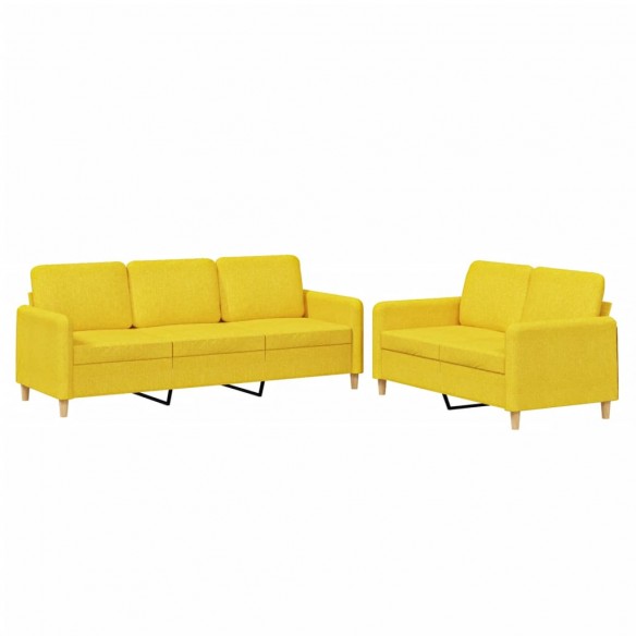 Ensemble de canapés 2 pcs avec coussins Jaune clair Tissu