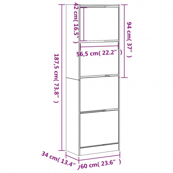 Armoire à chaussures 4 tiroirs rabattables sonoma gris