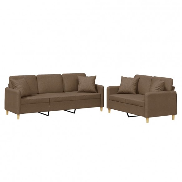 Ensemble de canapés 2 pcs avec coussins marron tissu