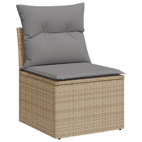 Canapé de jardin sans accoudoirs coussins beige résine tressée