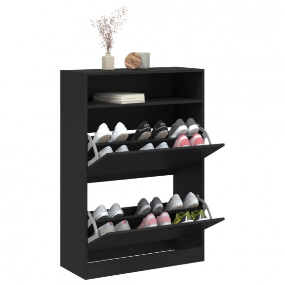 Armoire à chaussures 2 tiroirs rabattables noir 80x34x116 cm