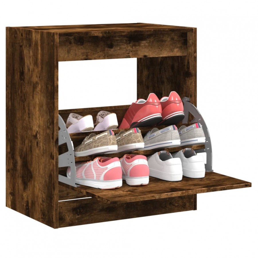 Armoire à chaussures chêne fumé 60x42x69 cm bois d'ingénierie