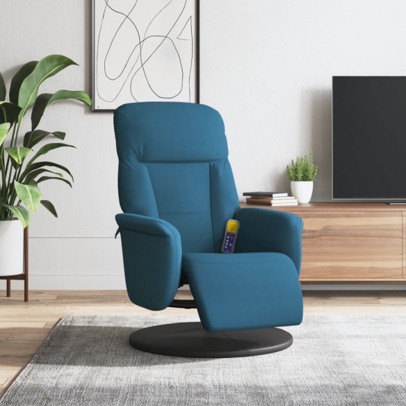 Fauteuil inclinable de massage avec repose-pied bleu velours