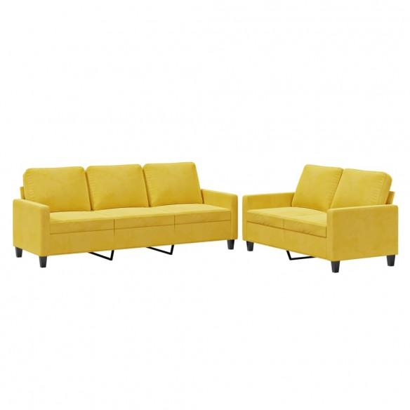 Ensemble de canapés 2 pcs avec coussins Jaune Velours