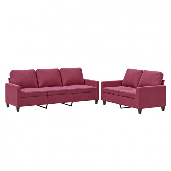 Ensemble de canapés 2 pcs avec coussins Rouge bordeaux Velours