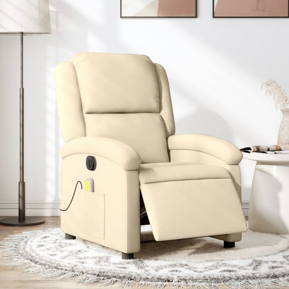 Fauteuil inclinable de massage électrique crème tissu