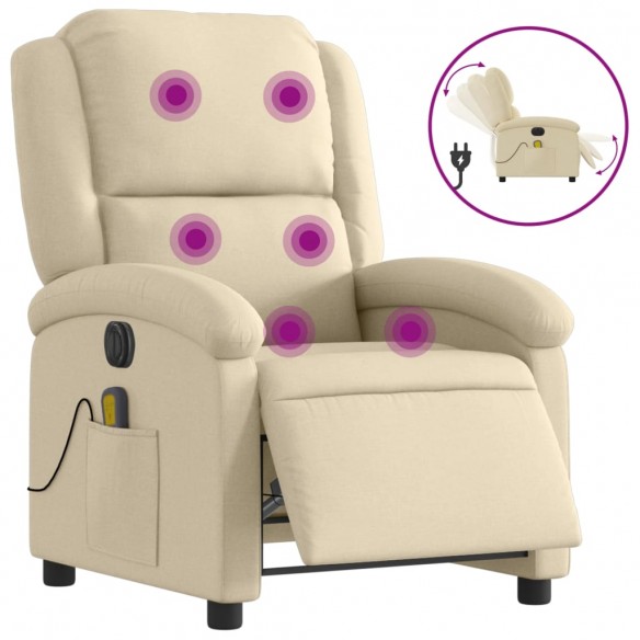 Fauteuil inclinable de massage électrique crème tissu