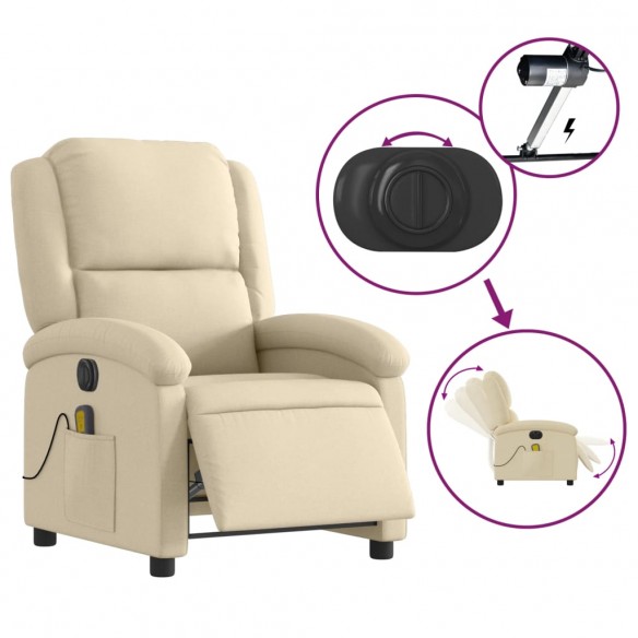 Fauteuil inclinable de massage électrique crème tissu