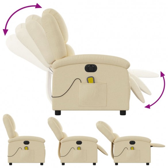 Fauteuil inclinable de massage électrique crème tissu