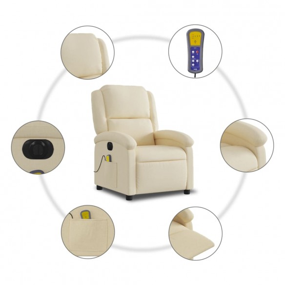 Fauteuil inclinable de massage électrique crème tissu