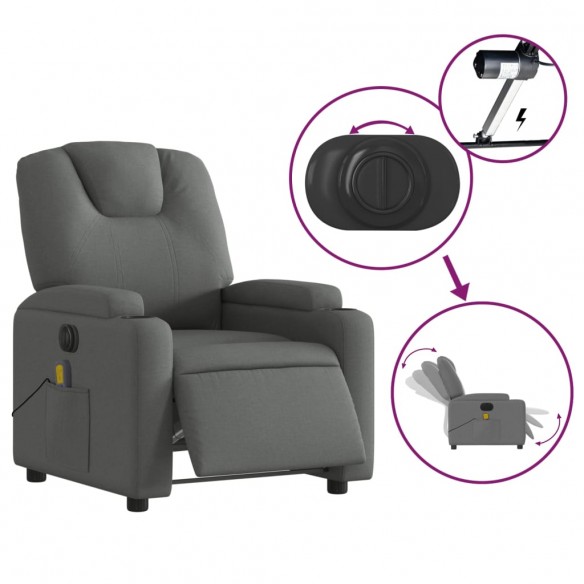 Fauteuil inclinable de massage électrique gris foncé tissu