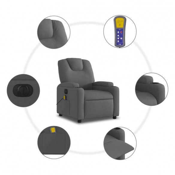 Fauteuil inclinable de massage électrique gris foncé tissu