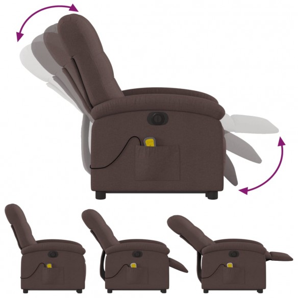 Fauteuil de massage inclinable électrique Marron foncé Tissu