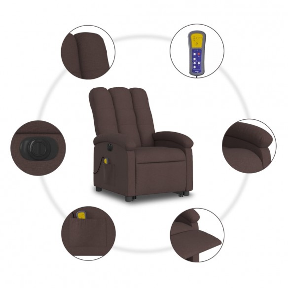 Fauteuil de massage inclinable électrique Marron foncé Tissu