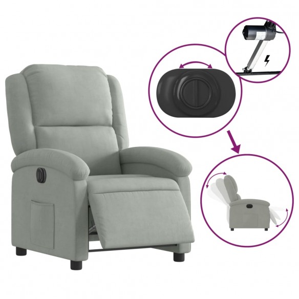 Fauteuil inclinable électrique gris clair velours